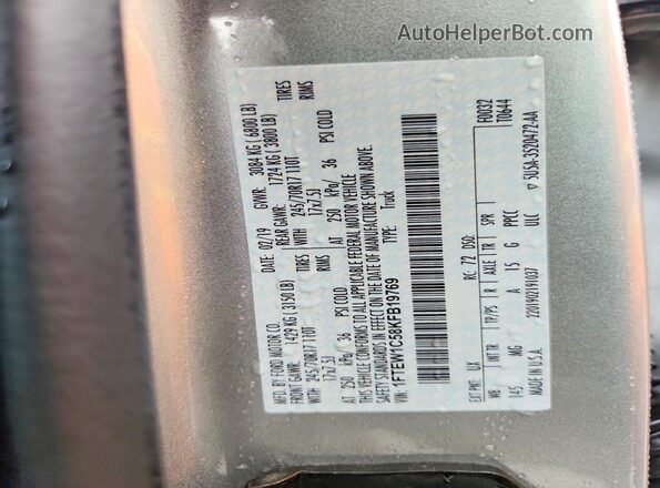 1FTEW1C58KFB19769 2019 FORD F150 Silver Vista de la etiqueta del VIN