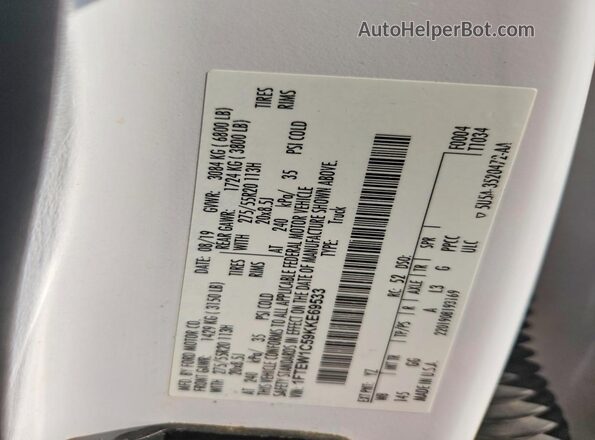 1FTEW1C59KKE69533 2019 FORD F150 White Vista del compartimento del motor