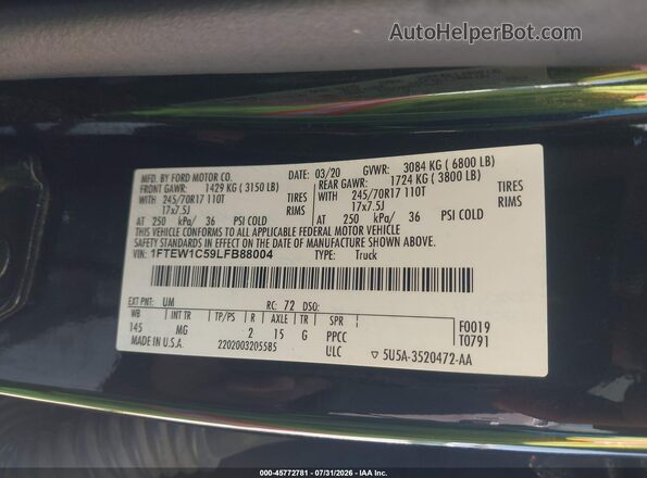 1FTEW1C59LFB88004 2020 FORD F150 Black Widok komory silnika