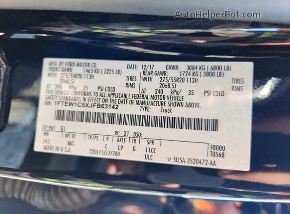 1FTEW1C5XJFB63142 2018 FORD F150 Black Շարժիչի բաժամունքի տեսք