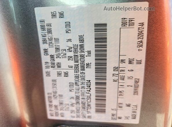1FTEW1C5XLFA24034 2020 FORD F150 Серый Вид подкапотного пространства