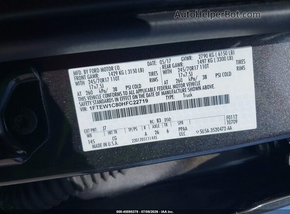 1FTEW1C80HFC22719 2017 FORD F150 Gray Вид підкапотного простору