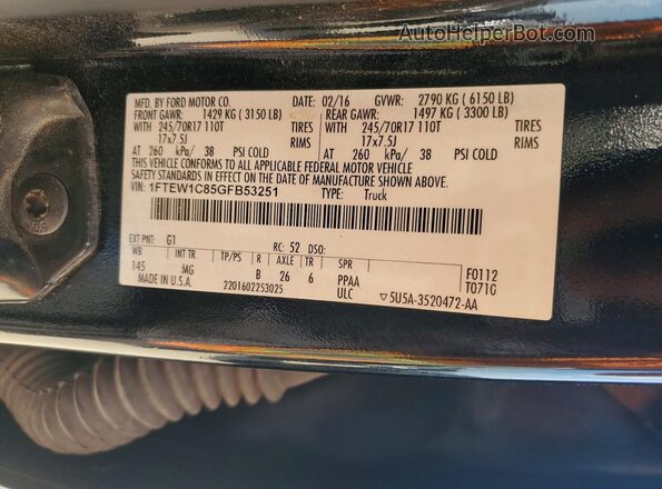 1FTEW1C85GFB53251 2016 FORD F150 Black Շարժիչի բաժամունքի տեսք