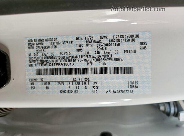 1FTEW1C87PFA18613 2023 FORD F150 White Вид наклейки з VIN-кодом