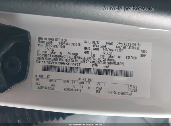 1FTEW1C89HKC65737 2017 FORD F150 White Engine compartment view
