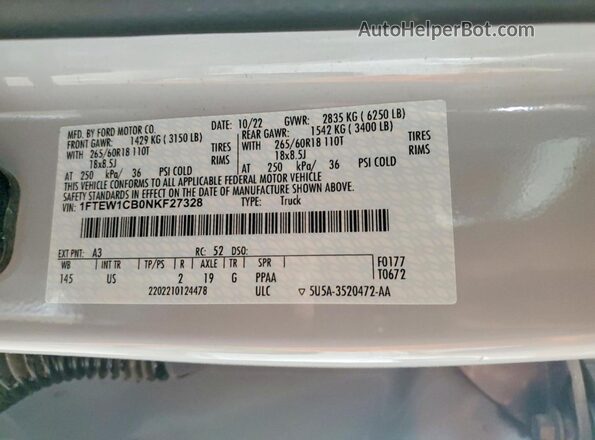 1FTEW1CB0NKF27328 2022 FORD F150 Белый Вид подкапотного пространства