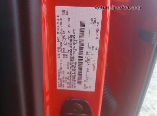 1FTEW1CB3PKF06587 2023 FORD F150 Red VIN კოდის სტიკერის ხედი
