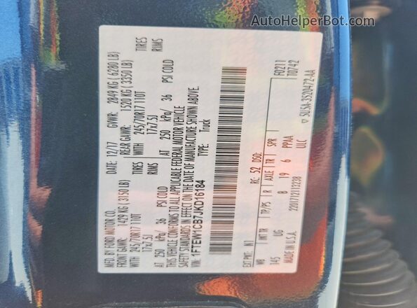 1FTEW1CB7JKD16184 2018 FORD F150 Blue ძრავის განყოფილების ხედი