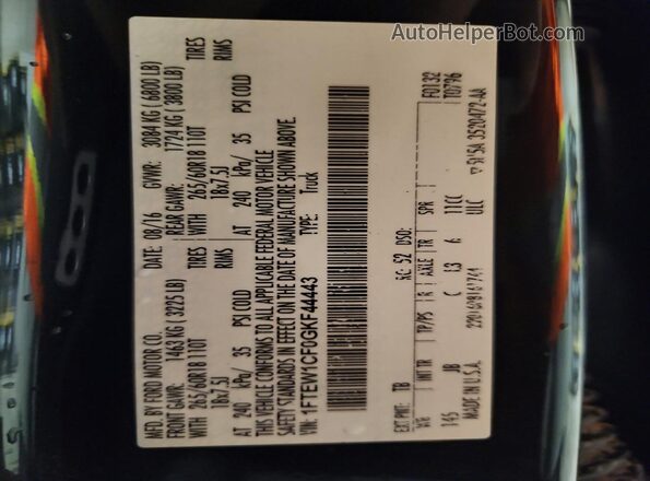 1FTEW1CF0GKF44443 2016 FORD F150 Gray Շարժիչի բաժամունքի տեսք