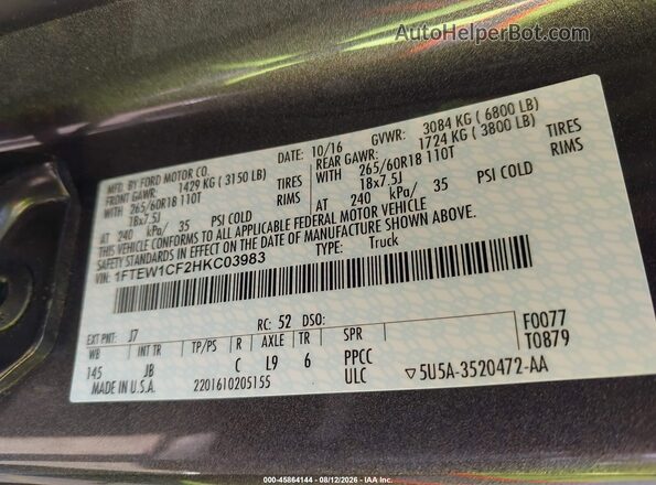1FTEW1CF2HKC03983 2017 FORD F150 Gray ძრავის განყოფილების ხედი