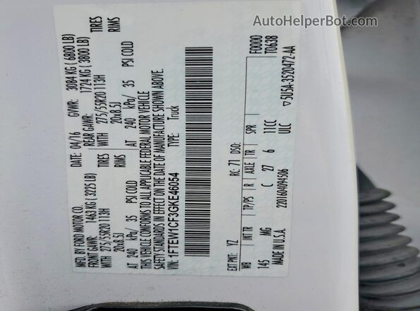 1FTEW1CF3GKE46054 2016 FORD F150 White Engine compartment view