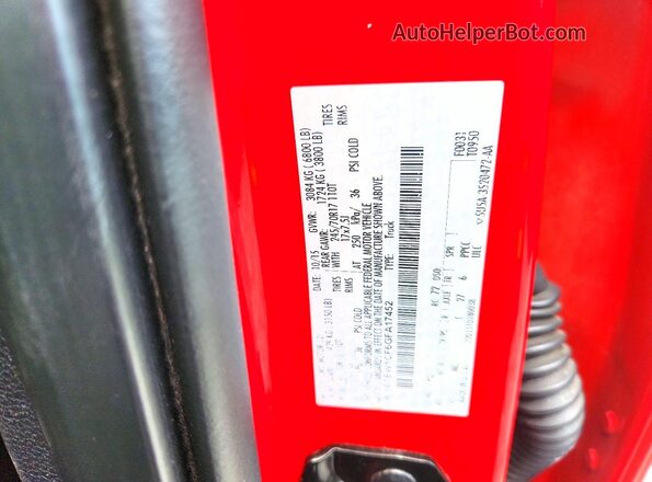 1FTEW1CF6GFA17452 2016 FORD F150 Red Widok naklejki z numerem VIN
