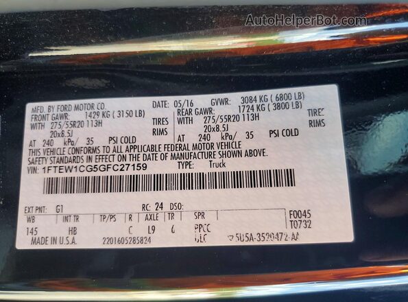 1FTEW1CG5GFC27159 2016 FORD F150 Black Вид підкапотного простору