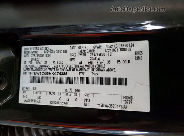 1FTEW1CG6HKC74385 2017 FORD F150 Black Engine compartment view