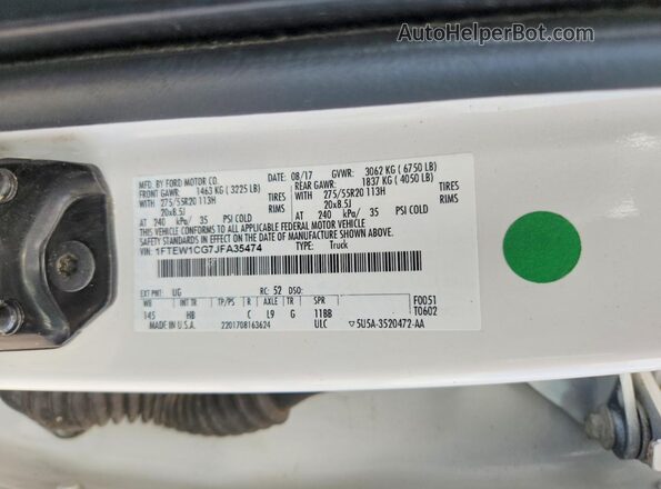 1FTEW1CG7JFA35474 2018 FORD F150 White ძრავის განყოფილების ხედი