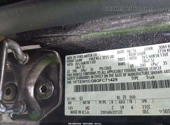1FTEW1CG8GFC71429 2016 FORD F150 Черный Вид подкапотного пространства