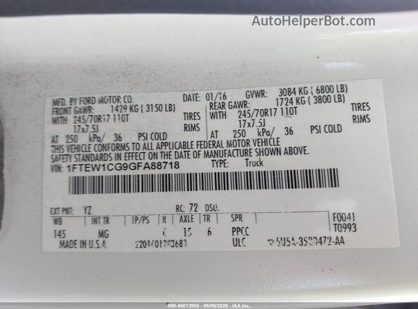 1FTEW1CG9GFA88718 2016 FORD F150 White Engine compartment view