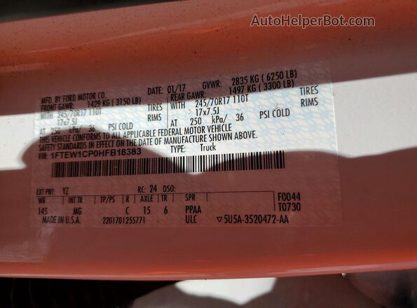 1FTEW1CP0HFB18383 2017 FORD F150 White Vista del compartimento del motor
