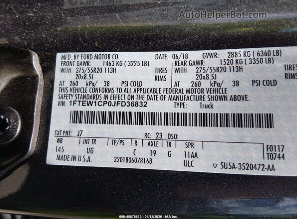 1FTEW1CP0JFD36832 2018 FORD F150 Gray Շարժիչի բաժամունքի տեսք