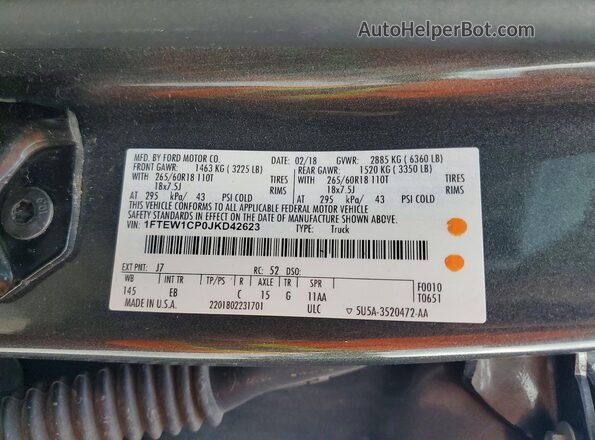 1FTEW1CP0JKD42623 2018 FORD F150 Gray Շարժիչի բաժամունքի տեսք