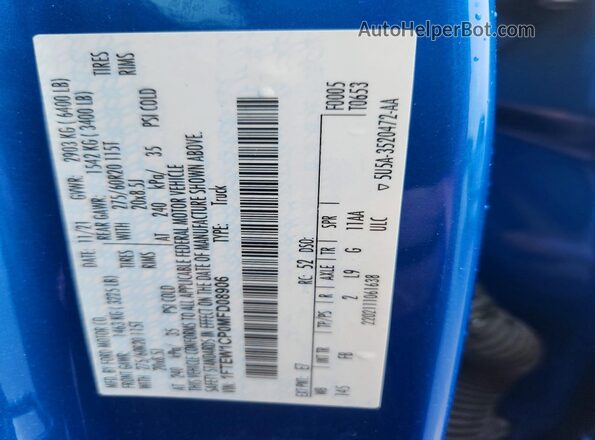 1FTEW1CP0MFD08906 2021 FORD F150 Blue VIN sticker view