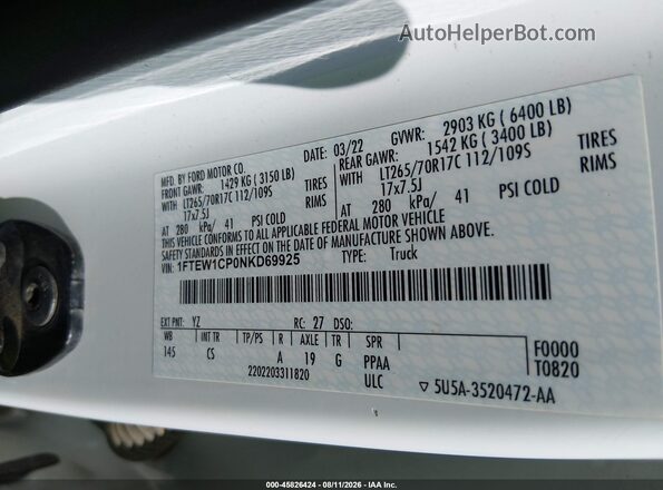 1FTEW1CP0NKD69925 2022 FORD F150 White Вид підкапотного простору