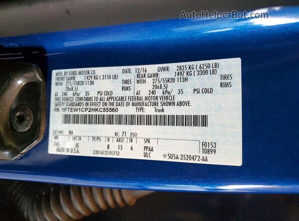1FTEW1CP2HKC55560 2017 FORD F150 Blue Engine compartment view