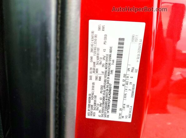 1FTEW1CP2LKD60317 2020 FORD F150 Red Vista del compartimento del motor