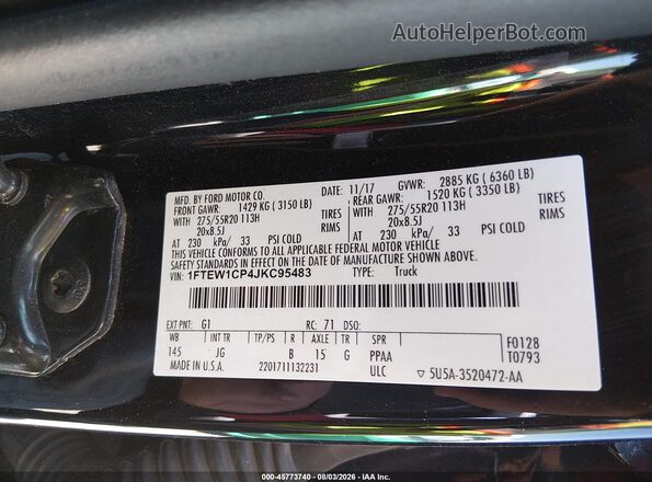 1FTEW1CP4JKC95483 2018 FORD F150 Black Вид підкапотного простору