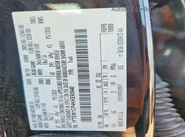 1FTEW1CP4KKE90940 2019 FORD F150 Black Вид підкапотного простору