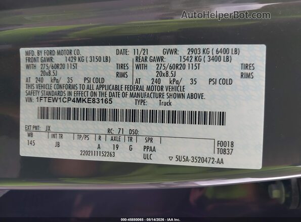 1FTEW1CP4MKE83165 2021 FORD F150 Gray Widok komory silnika