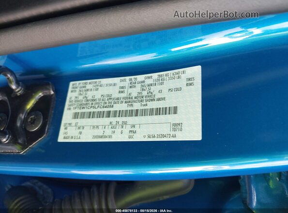 1FTEW1CP5LFC64058 2020 FORD F150 Blue Engine compartment view