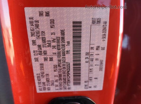 1FTEW1CP5PKD22327 2023 FORD F150 Red VIN sticker view