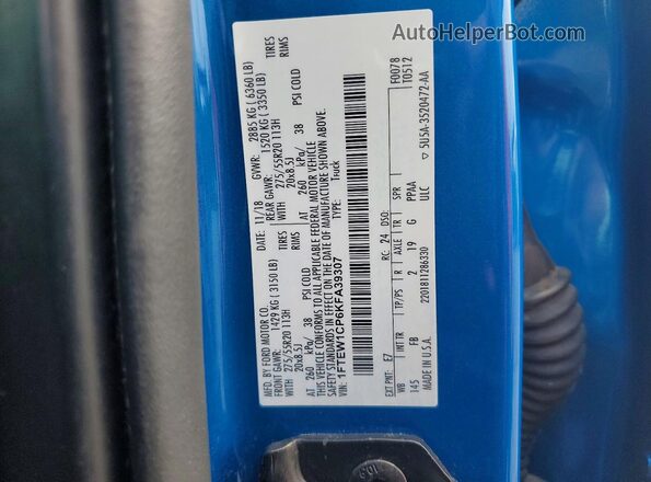 1FTEW1CP6KFA39307 2019 FORD F150 Синий Вид наклейки с VIN-кодом