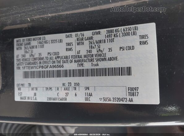 1FTEW1CP8GFA96566 2016 FORD F150 Black Engine compartment view