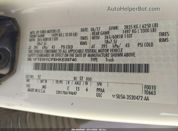 1FTEW1CP8HKE09740 2017 FORD F150 White Շարժիչի բաժամունքի տեսք