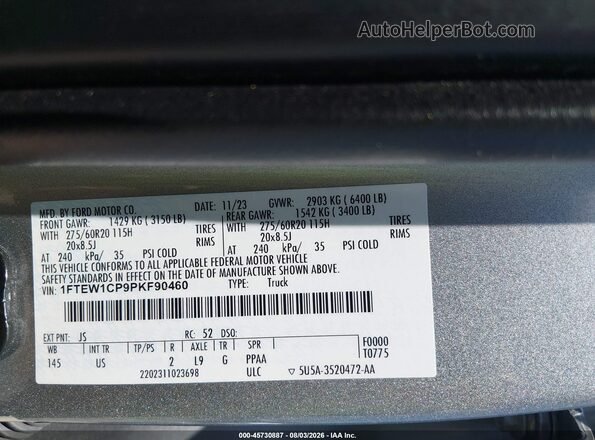 1FTEW1CP9PKF90460 2023 FORD F150 Серебряный Вид подкапотного пространства