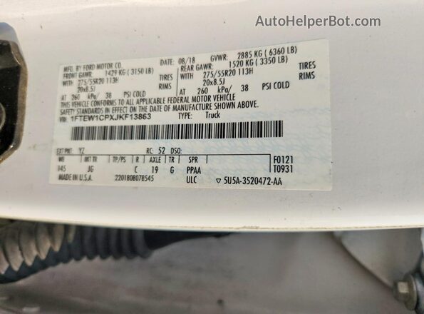 1FTEW1CPXJKF13863 2018 FORD F150 White 