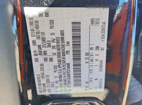 1FTEW1E45KFD14345 2019 FORD F150 Black VIN sticker view