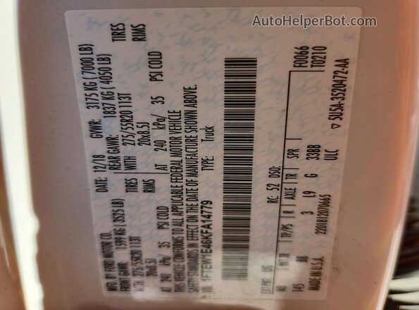 1FTEW1E46KFA14779 2019 FORD F150 White Вид підкапотного простору