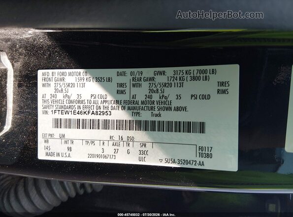 1FTEW1E46KFA82953 2019 FORD F150 Black Engine compartment view