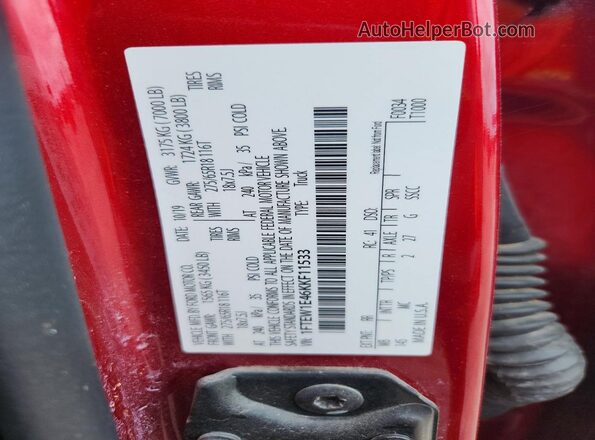 1FTEW1E46KKF11533 2019 FORD F150 Red Вид підкапотного простору