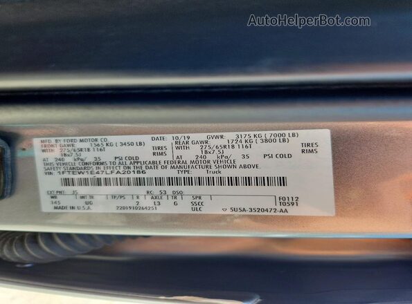 1FTEW1E47LFA20186 2020 FORD F150 Silver Vista del compartimento del motor