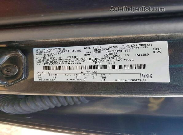1FTEW1E49LFA77599 2020 FORD F150 Gray Widok komory silnika