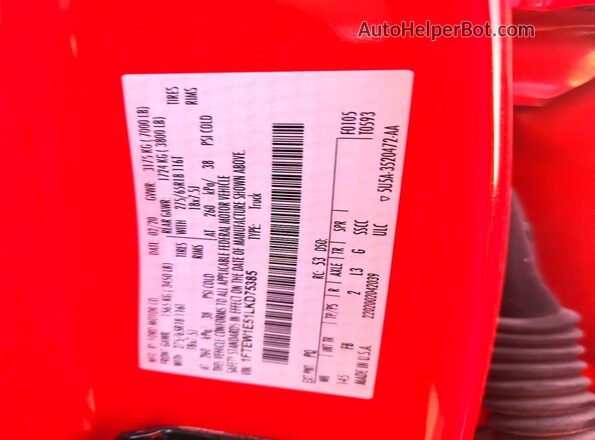 1FTEW1E51LKD75385 2020 FORD F150 Red Vista del compartimento del motor
