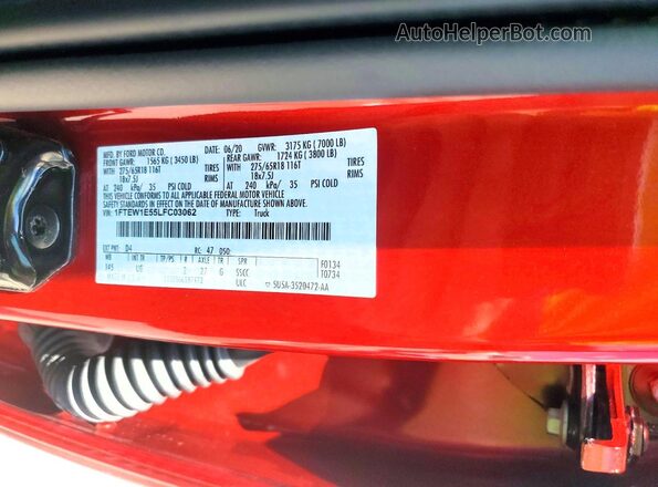 1FTEW1E55LFC03062 2020 FORD F150 Red VIN sticker view