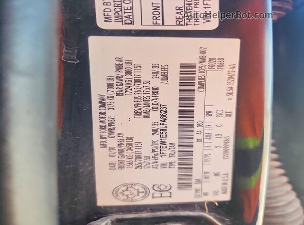 1FTEW1E58LFA86237 2020 FORD F150 Black Շարժիչի բաժամունքի տեսք