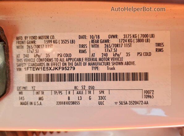 1FTEW1E5XJKF95279 2018 FORD F150 White Вид підкапотного простору