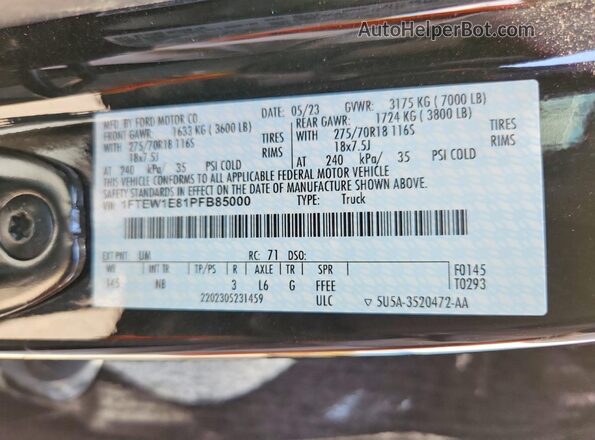 1FTEW1E81PFB85000 2023 FORD F150 Black Вид підкапотного простору
