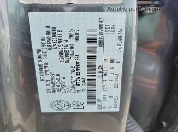 1FTEW1E87PFD01994 2023 FORD F150 Gray Widok naklejki z numerem VIN